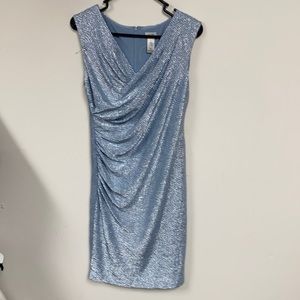 Silver Cache cocktail dress. Hints of blue/gray.